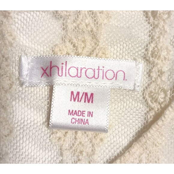 Crochet Lace Blouse M Cream Sheer Embroidered Boho Cottage Romantic Holiday Top - Picture 9 of 10